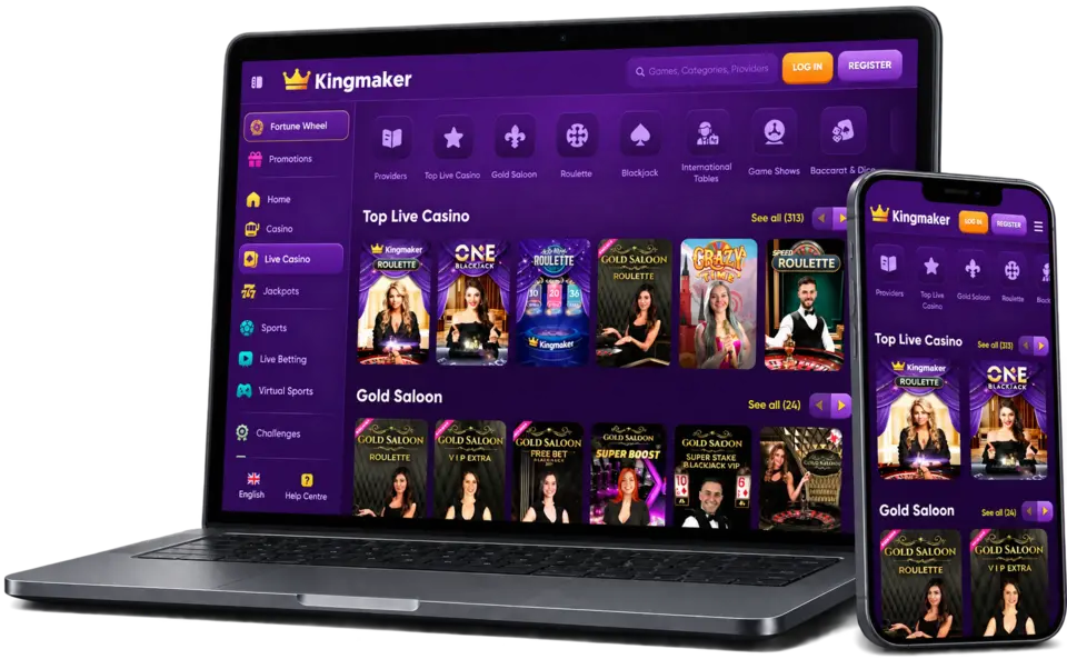 Page d’accueil de Kingmaker sur ordinateur et mobile
