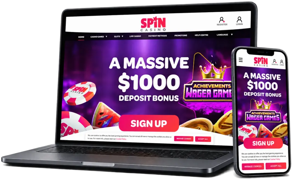 Page d’accueil de Spin Casino sur ordinateur et mobile